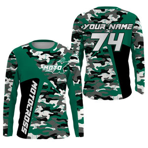 Custom Kid Men Women Dirt Bike MX Jersey UPF30+ Green Camo Motocross Shirt Extreme MotoX Racing PDT519