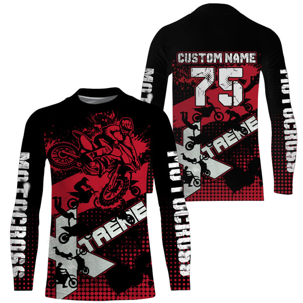 Personalized Adult&Youth Motocross Jersey UV Extreme Red Dirt Bike Shirt Boys Girls MX Long Sleeve PDT522