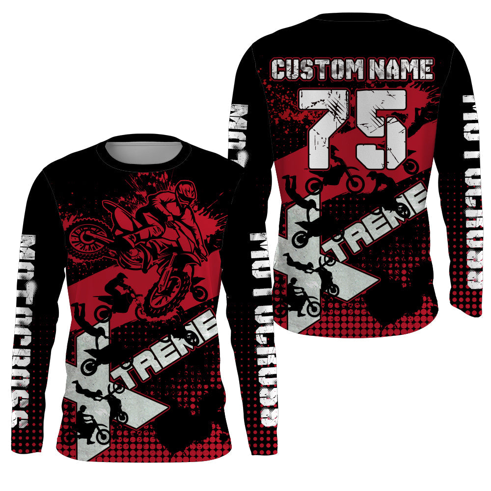 Personalized Adult&Youth Motocross Jersey UV Extreme Red Dirt Bike Shirt Boys Girls MX Long Sleeve PDT522