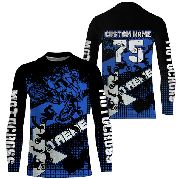 Personalized Adult&Youth Motocross Jersey UV Extreme Blue Dirt Bike Shirt Boys Girls MX Long Sleeve PDT523