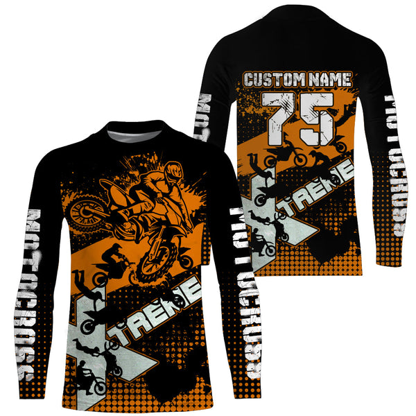 Personalized Adult&Kid Motocross Jersey UV Extreme Orange Dirt Bike Shirt Boys Girls MX Long Sleeve PDT524