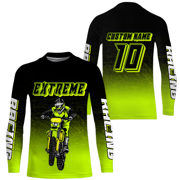 Green MX Jersey Men Women Kid UPF30+ Extreme Dirt Bike Shirt Custom Motocross Racing Long Sleeve PDT473