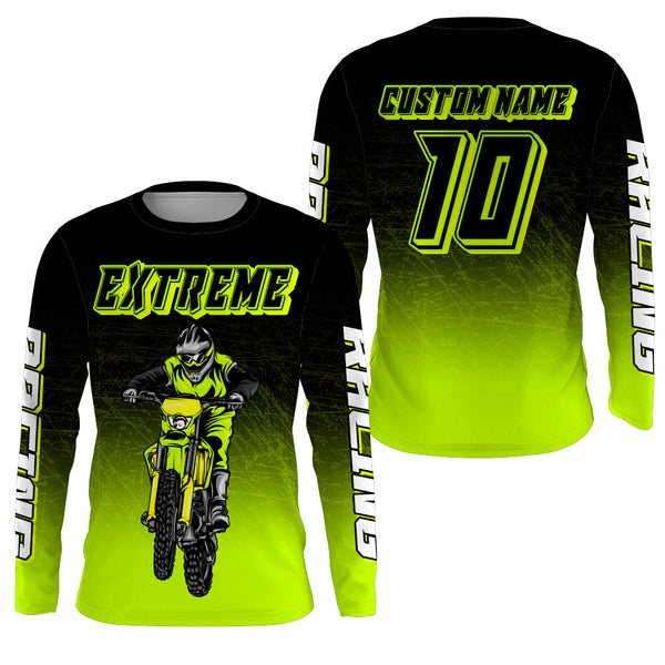 Green MX Jersey Men Women Kid UPF30+ Extreme Dirt Bike Shirt Custom Motocross Racing Long Sleeve PDT473