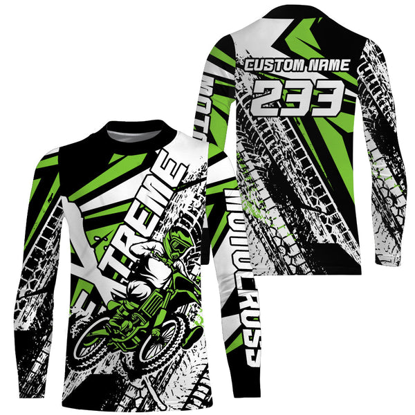 Green Motocross Racing Jersey Kid Men Women UPF30+ Custom Dirt Bike Extreme MX SX Racing Shirt PDT480