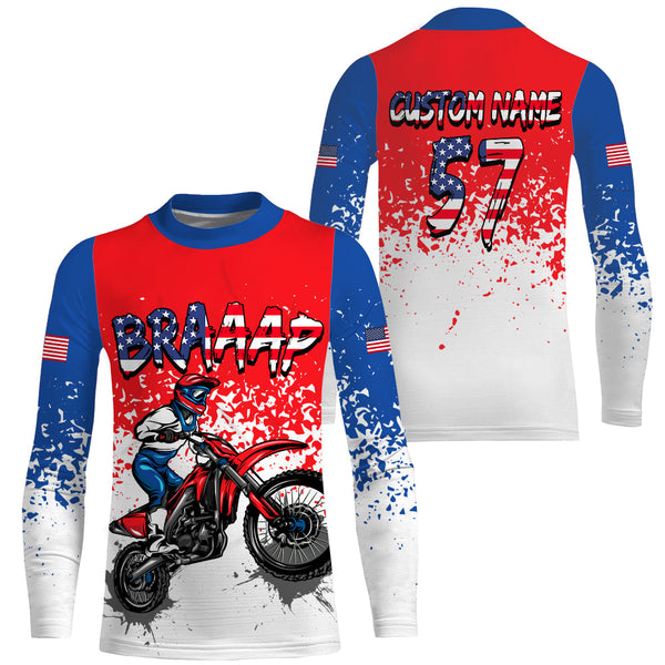 American Flag Dirt Bike Jersey Kid Men Women UPF30+ Custom Motocross Shirt Patriotic Brap MX Racing PDT528