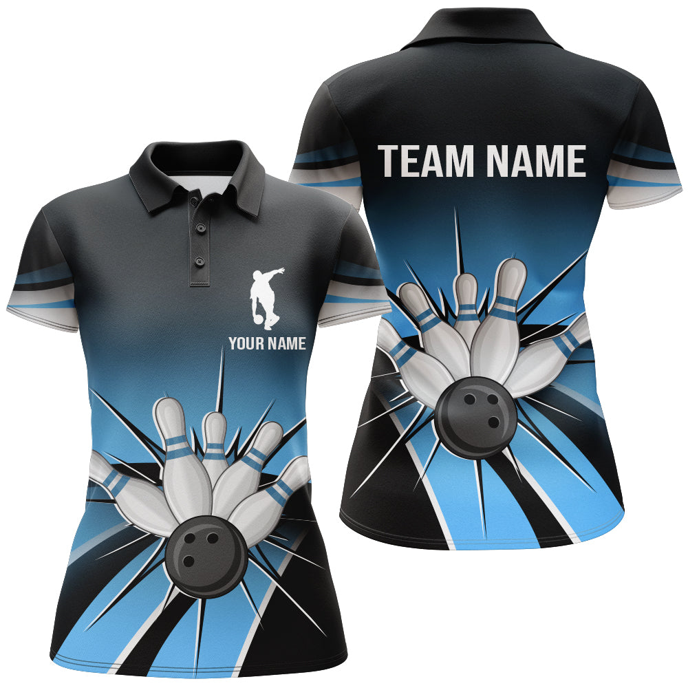 Black&Blue Bowling Polo Shirt Vintage Custom Bowling Jersey For Women Bowling Team League Shirt BDT119