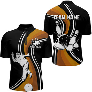 Black&Orange Bowling Jersey Men Personalized Bowling Quarter-Zip Shirt Bowling Team League Shirt BDT128