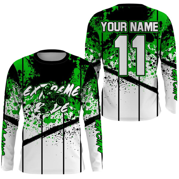 Kid Men Quad Bike Jersey Green UPF30+ Custom ATV Motocross Shirt Extreme Ride Off-Road MX Jersey PDT569