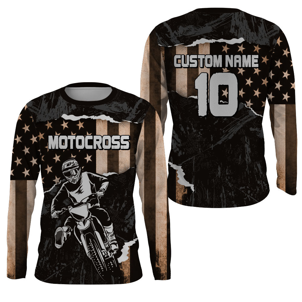 American Flag Motocross Jersey UPF30+ Custom Dirt Bike Shirt Men Women Youth Patriotic MX Racing PDT449