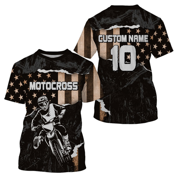 American Flag Motocross Jersey UPF30+ Custom Dirt Bike Shirt Men Women Youth Patriotic MX Racing PDT449