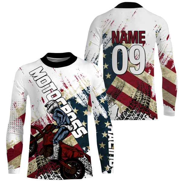 Dirt Bike Shirt Men Women Youth UPF30+ Personalized American Flag Motocross Jersey Off-Road MX PDT451