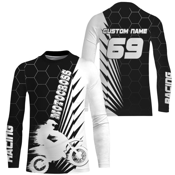 Men Women Youth Motocross Racing Jersey UPF30+ Custom Black Dirt Bike Shirt Long Sleeve MX Off-Road PDT477