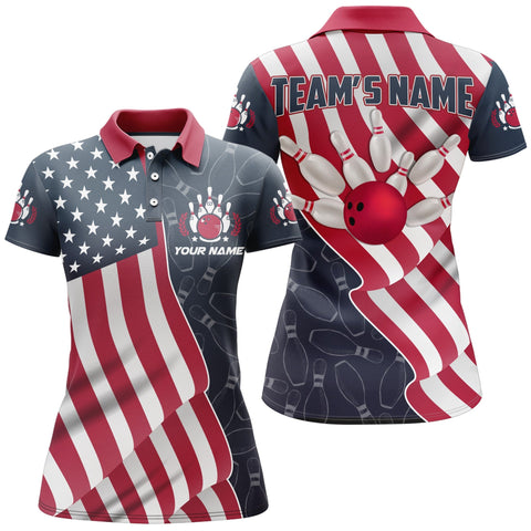 American Flag Bowling Jersey For Women Custom Polo Bowling Shirt Patriotic Bowling Shirt For Team BDT30