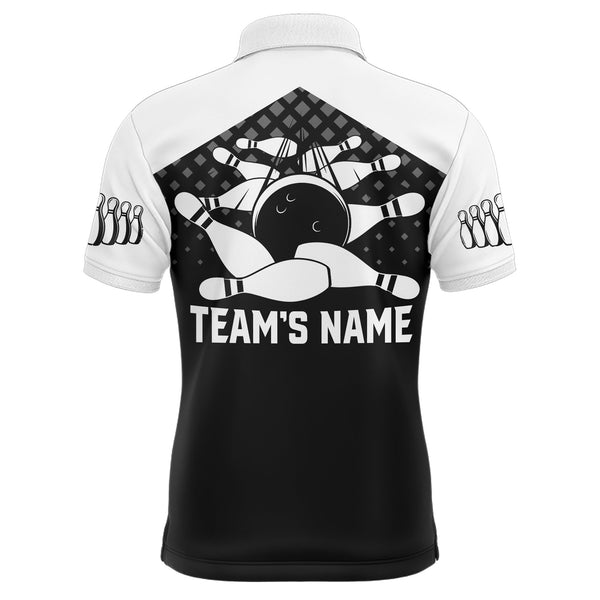 Black&White Bowling Polo Shirt, Custom Name&Team Name Bowling Shirt Men, Funny Bowling Jersey BDT18