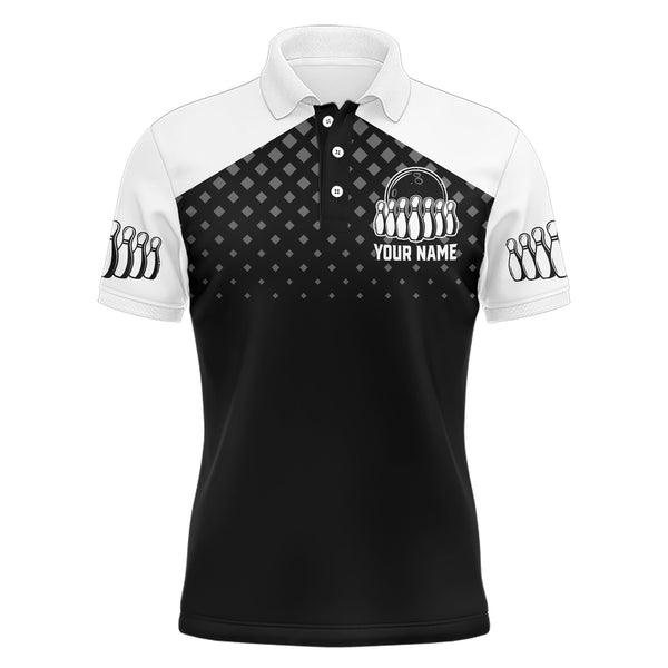 Black&White Bowling Polo Shirt, Custom Name&Team Name Bowling Shirt Men, Funny Bowling Jersey BDT18