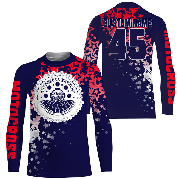 Custom USA Motocross Jersey Kid Men Women UPF30+ Patriotic Dirt Bike Shirt MX Racing Long Sleeve  PDT527