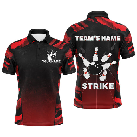 Camo Bowling Polo Shirt For Men Custom Name And Team Name Strike Bowling Short Sleeve Jerseys  BDT05