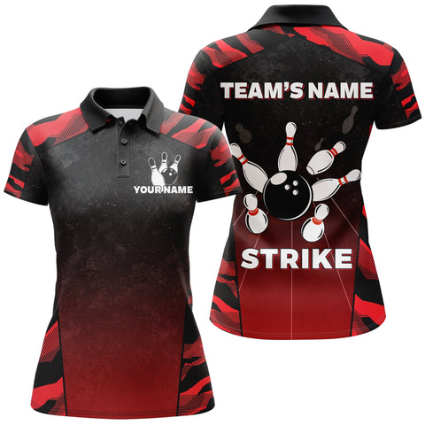 Camo Bowling Polo Shirt For Women Custom Name And Team Name Strike Bowling Short Sleeve Jerseys BDT06