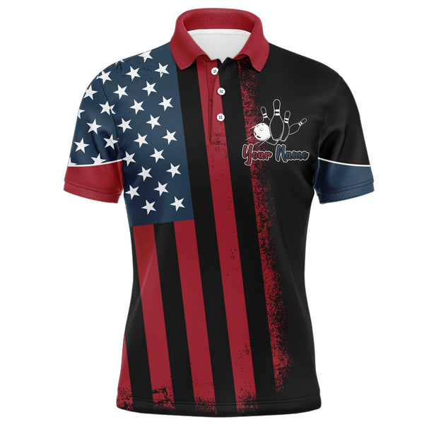 USA Flag Bowling Polo Shirt For Men Personalized Bowling Jersey Patriotic Bowling Team League Shirt BDT110