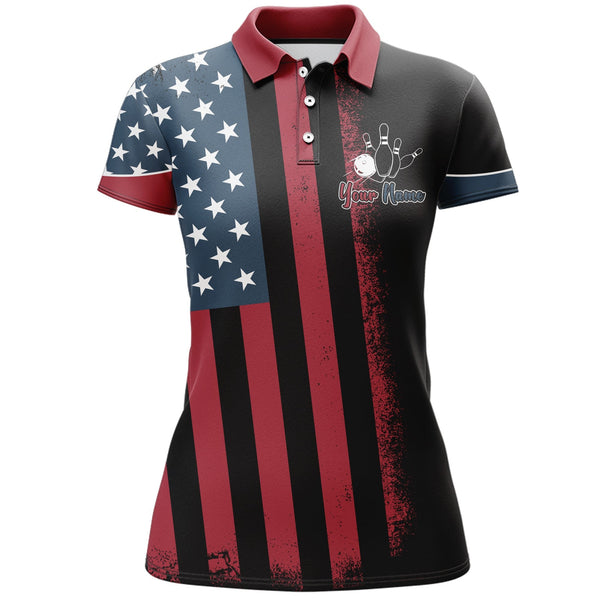 American Flag Bowling Polo Shirt Women Custom Bowling Jersey Patriotic Bowling Team League Shirt BDT111