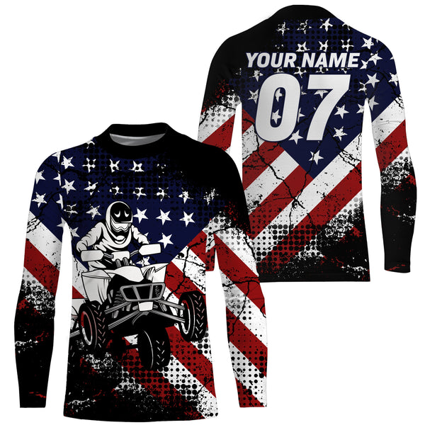 American Flag Quad Bike Jersey Kid Men UPF30+ Custom ATV Motocross Riding Shirt Off-Road Patriotic PDT568