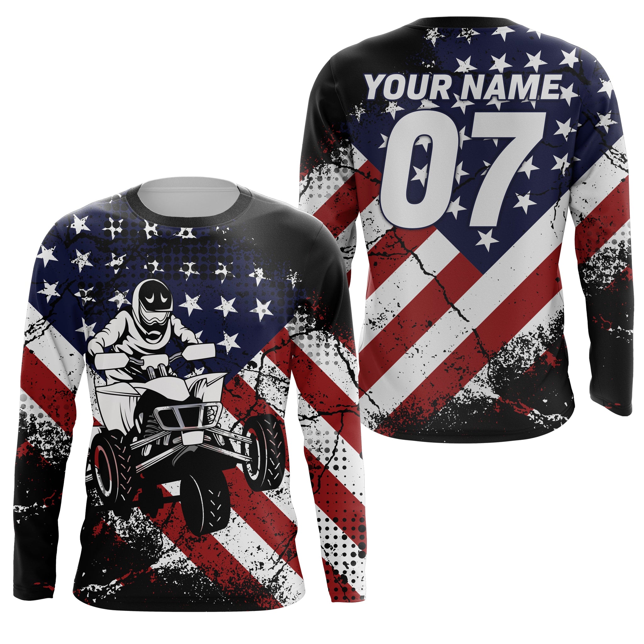 American Flag Quad Bike Jersey Kid Men UPF30+ Custom ATV Motocross Riding Shirt Off-Road Patriotic PDT568