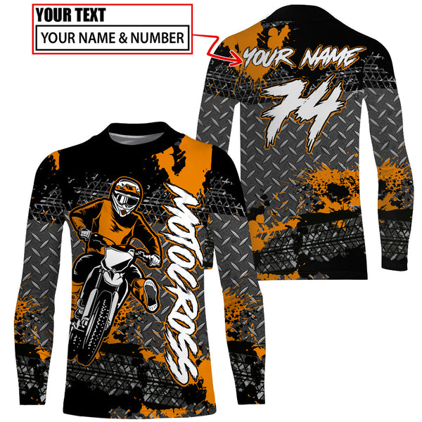 Personalized Motocross Jersey Women Men Kid UPF30+ Orange Dirt Bike Shirt MX Long Sleeve Motorcycle PDT533