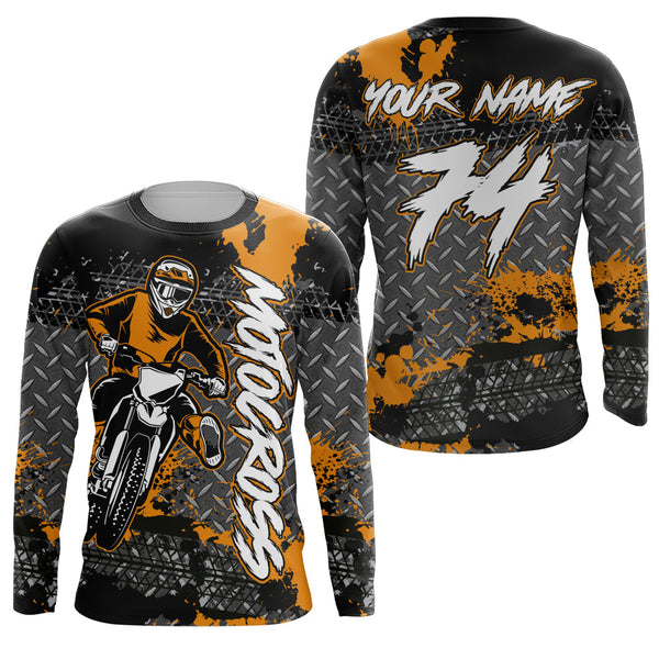 Personalized Motocross Jersey Women Men Kid UPF30+ Orange Dirt Bike Shirt MX Long Sleeve Motorcycle PDT533