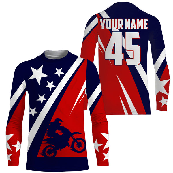 American Flag Motocross Jersey Men Women UPF30+ Patriotic Youth Dirt Bike Shirt Custom MX Jersey PDT537