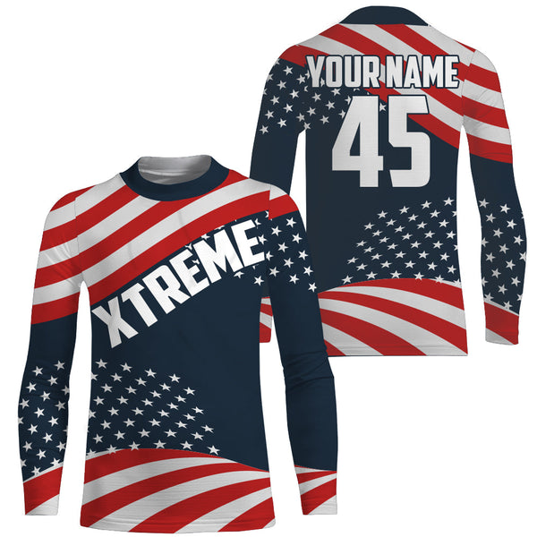 American Flag Motocross Jersey Personalized UPF30+ Dirt Bike Shirt Boys Girls Patriotic Motorcycle PDT539