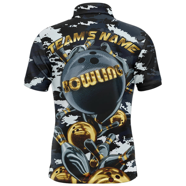 Custom Bowling Shirt for Men Camo Navy Bowling Team Jersey Men's Bowling Polo Shirt BDT41