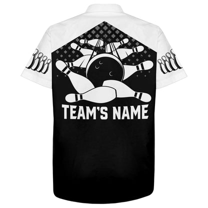 Hawaiian Bowling Shirt For Men Women Custom Bowling Jersey Black White Bowling Shirt For Team BDT48