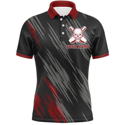 Skull Bowling Polo Shirt For Men Black&Red Bowling Jersey Bowling Team Shirt BDT156