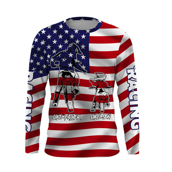 Like Father Like Son Motocross Jersey UPF30+ Custom American Flag MX Dad Shirt Dirt Bike Off-Road PDT488