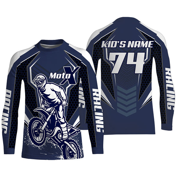 Blue Motocross Racing Jersey UPF30+ Custom Dirt Bike Shirt Men Youth Women MotoX Long Sleeves PDT479