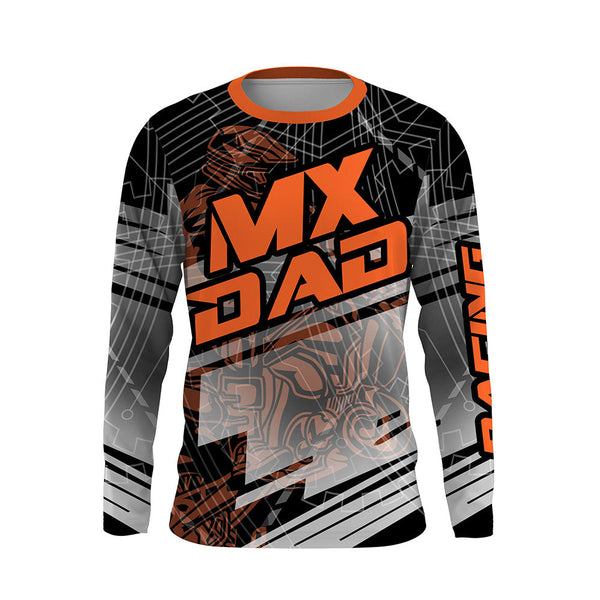 MX Dad Jersey UPF30+ Custom Dirt Bike Shirt Orange Motocross Racing Long Sleeves PDT496