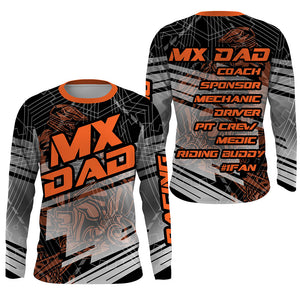 MX Dad Jersey UPF30+ Custom Dirt Bike Shirt Orange Motocross Racing Long Sleeves PDT496