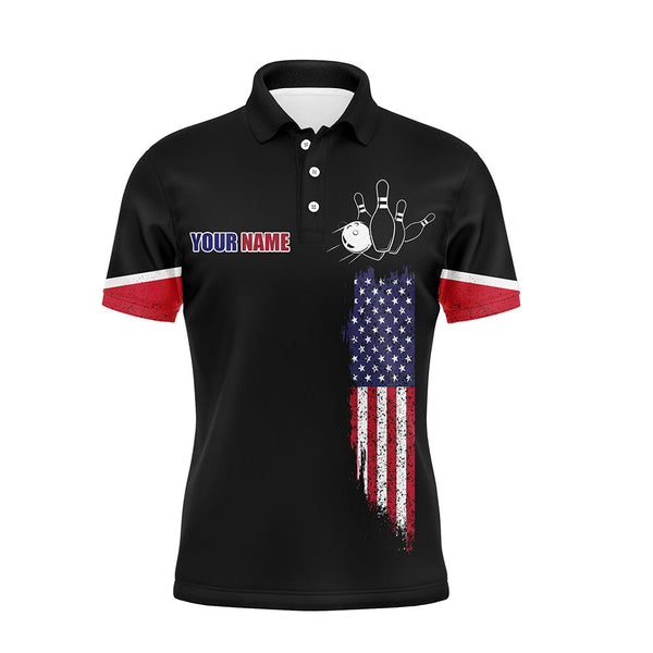 American Flag Bowling Polo Shirt Personalized Bowling Jersey Men Patriotic Bowling Shirt For Team BDT03