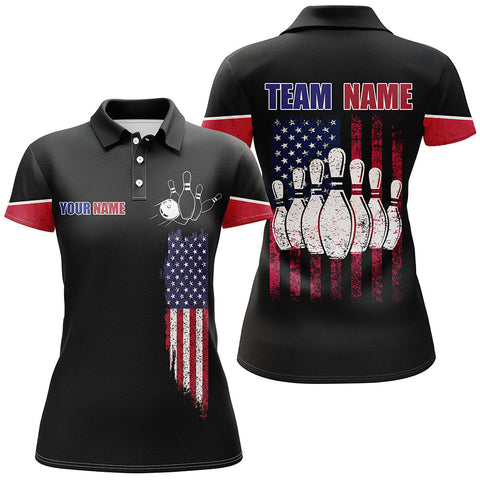 American Flag Bowling Shirt Personalized Bowling Jersey Women Bowling Polo Shirt For Team BDT04