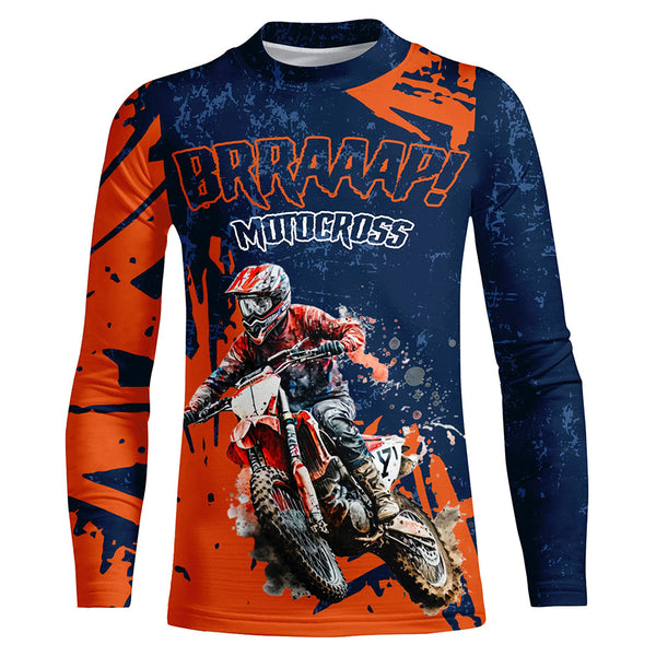 Personalized Motocross Jersey Men Kid Upf30+ Orange Dirt Bike Shirt Extreme Brap Off-Road MX Racing XM14