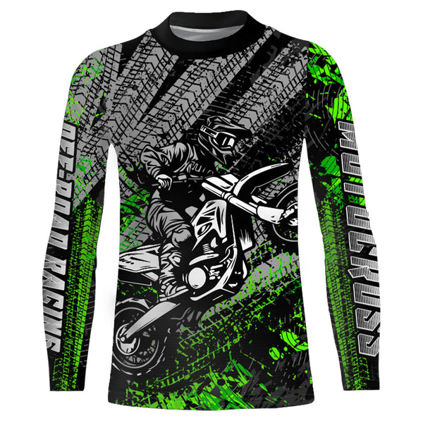 Kid Men Motocross Jersey Upf30+ Off-road Racing Jersey Dirt Bike Green Motorcycle Shirt XM242