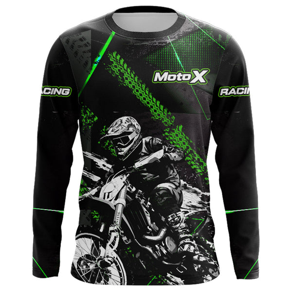 Motocross Racing Jersey UPF30+ Kid Men Dirt Bike Shirt Motorcycle Racing Jersey Green XM208