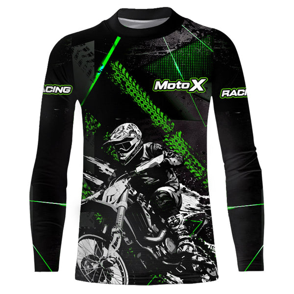 Motocross Racing Jersey UPF30+ Kid Men Dirt Bike Shirt Motorcycle Racing Jersey Green XM208