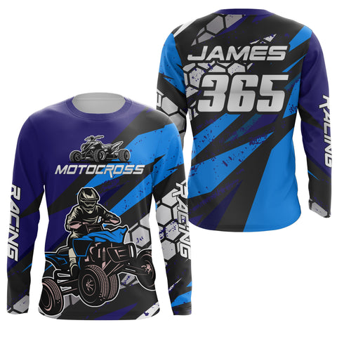 ATV Motocross Racing Jersey Kid Men Blue Quad Bike Shirt Upf30+ ATV Motorcycle Shirt MX75