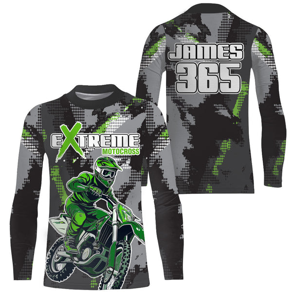 Motocross Racing Jersey Grey Green Upf30+ Dirt Bike Off-Road Shirt Men Kid Motorcycle XM182