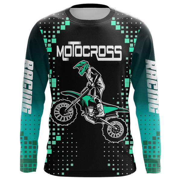 Motocross Shirt Men Kid Youth UPF30+ Custom Dirt Bike Jersey MX Off-Road Blue Black XM189