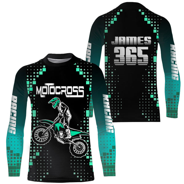 Motocross Shirt Men Kid Youth UPF30+ Custom Dirt Bike Jersey MX Off-Road Blue Black XM189