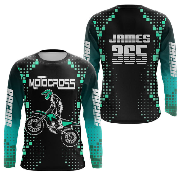 Motocross Shirt Men Kid Youth UPF30+ Custom Dirt Bike Jersey MX Off-Road Blue Black XM189