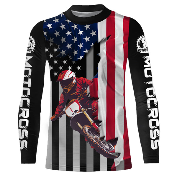 American Flag Racing Jersey Adult&Kid UPF30+ Motocross Custom Dirt Bike Shirt Motorcycle XM95