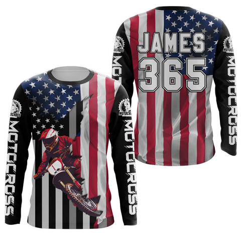 American Flag Racing Jersey Adult&Kid UPF30+ Motocross Custom Dirt Bike Shirt Motorcycle XM95